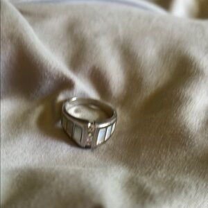 Elegant Silver Ring with White Accents Made W/Swarofski Crystals J-217